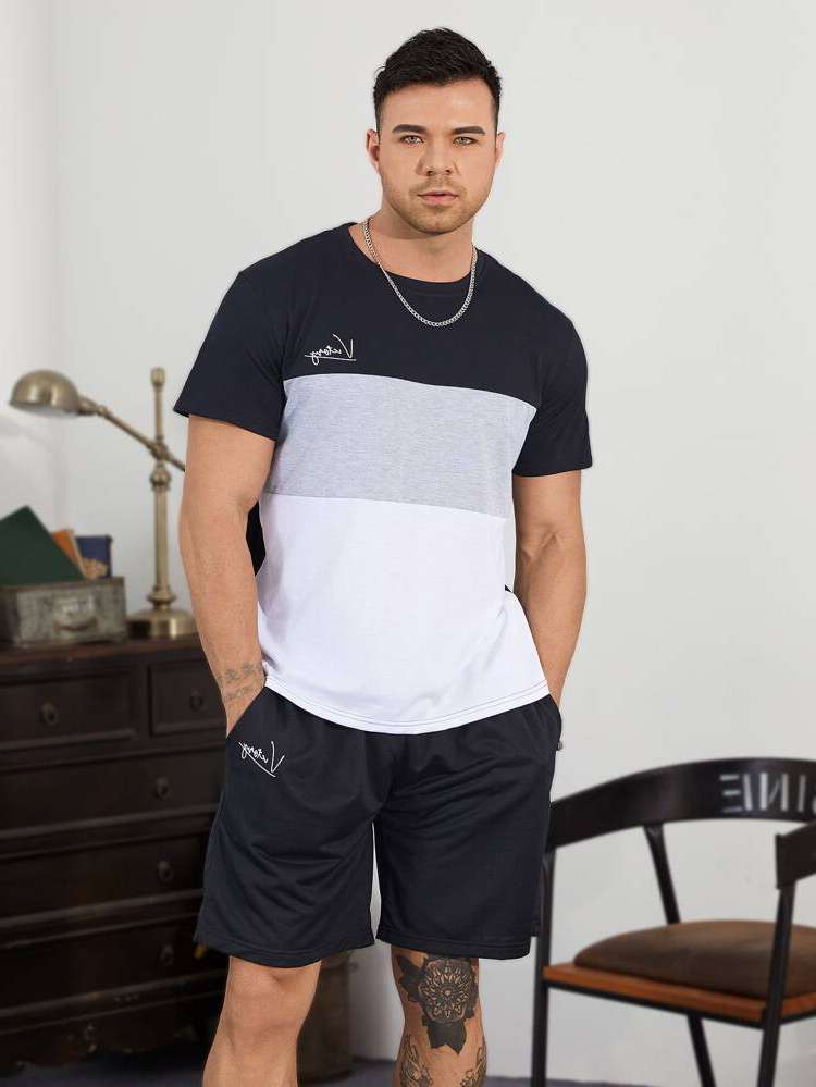 Casual Drawstring Multicolor Men Two-piece Outfits 4881