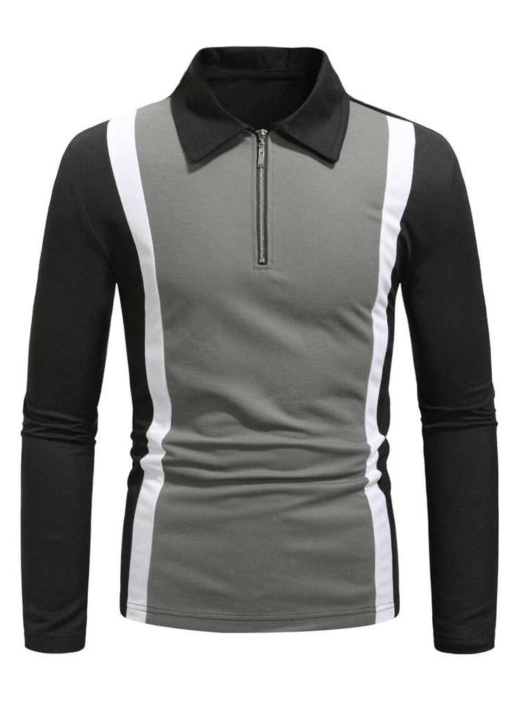 Casual Long Sleeve Collar Colorblock Men Polo Shirts 199