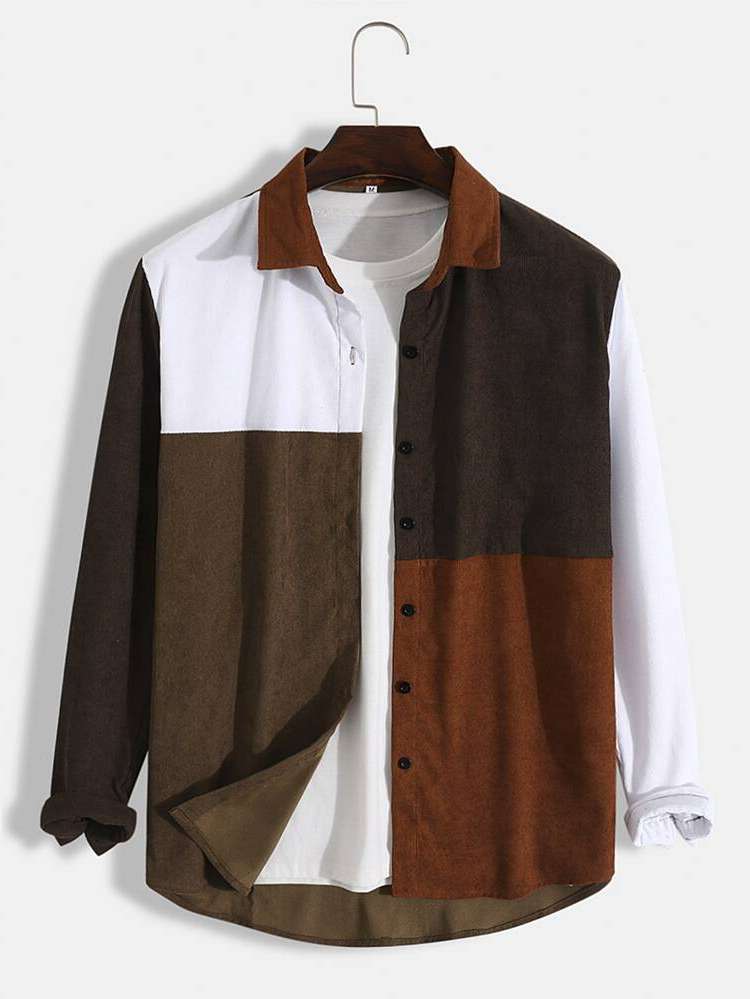 Multicolor Casual Button Colorblock Men Outerwear 2888