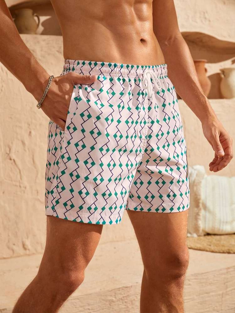  Geometric Drawstring Men Beach Shorts 3505