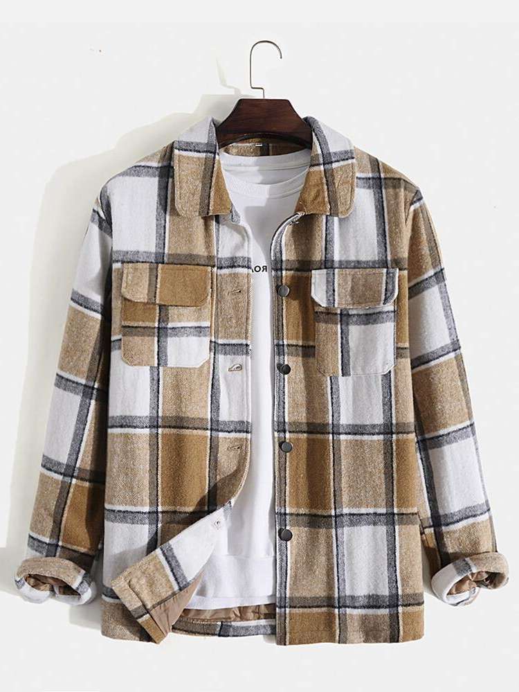 Multicolor Plaid Button Front Men Clothing 3712