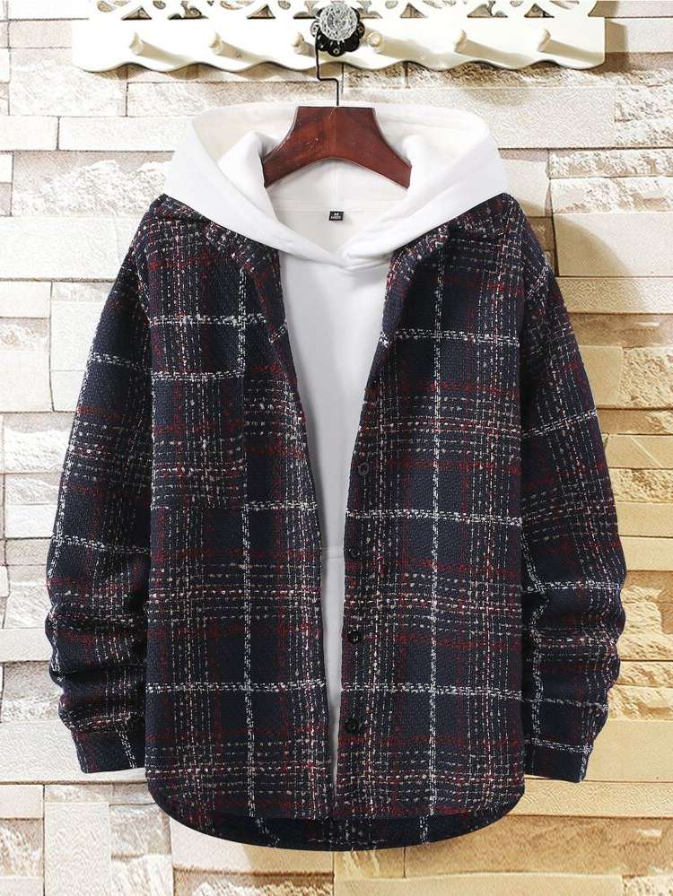 Plaid Casual Regular Collar Men Overcoats 9643