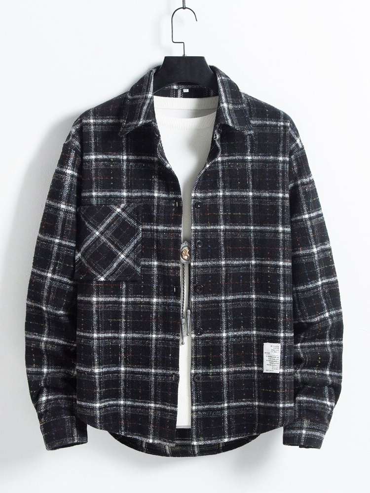 Casual Pocket Plaid Men Outerwear 2384