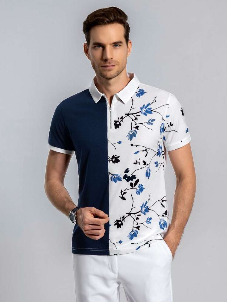 Zipper Polo Short Sleeve Men Tops 7650