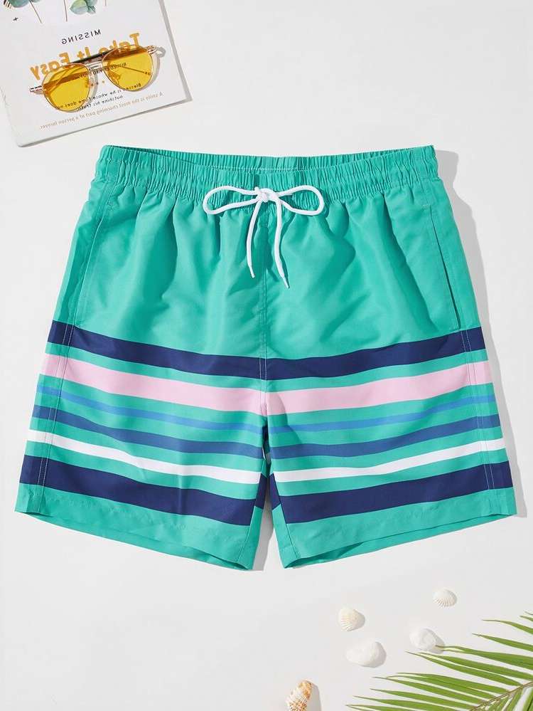  Striped Drawstring Men Beach Shorts 733