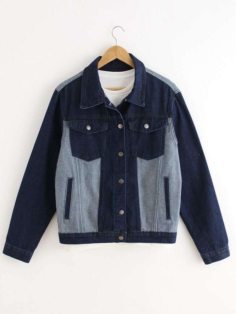  Long Sleeve Colorblock Collar Men Denim 2952