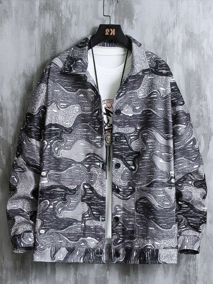  All Over Print Casual Men Outerwear 1089