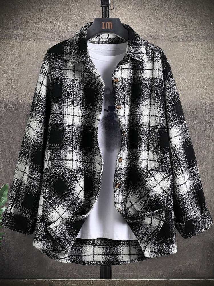 Regular Fit Plaid Button Men Overcoats 4513