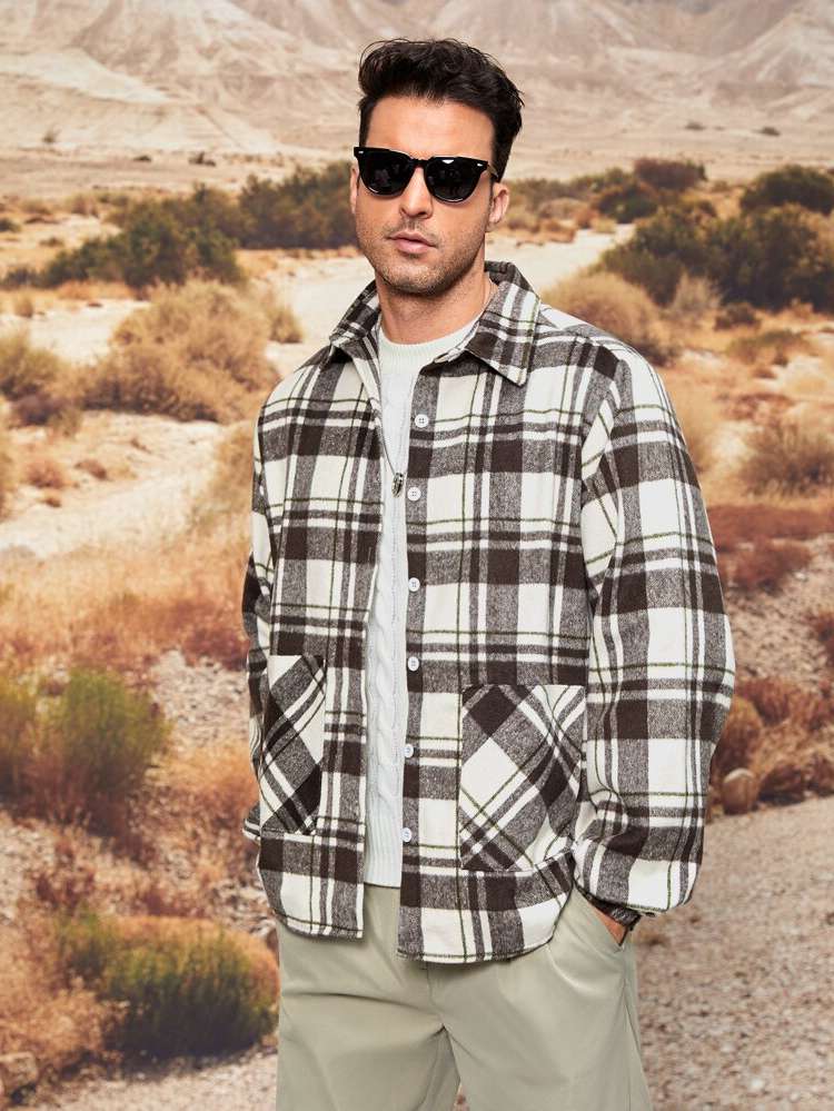 Regular Long Sleeve Plaid Men Outerwear 5781