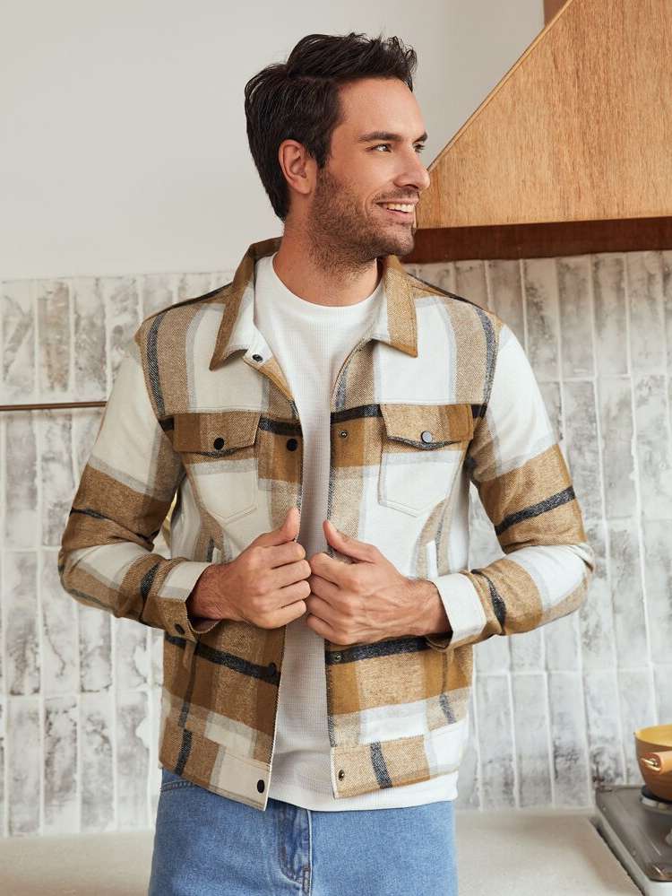 Plaid Regular Long Sleeve Men Outerwear 6319