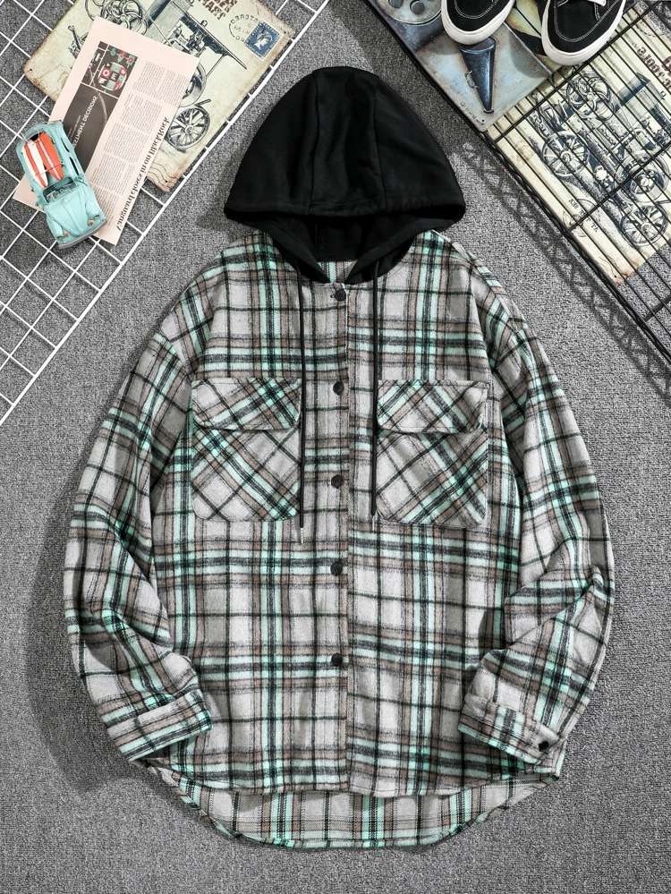  Hooded Regular Fit Plaid Men Overcoats 484