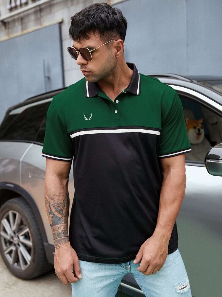 Polo Colorblock Multicolor Short Sleeve Men Polo Shirts 4988