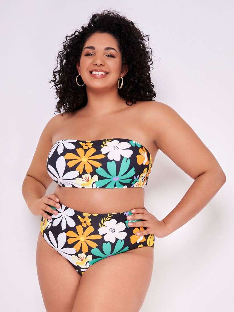 Multicolor  Bandeau Plus Size Beachwear 199