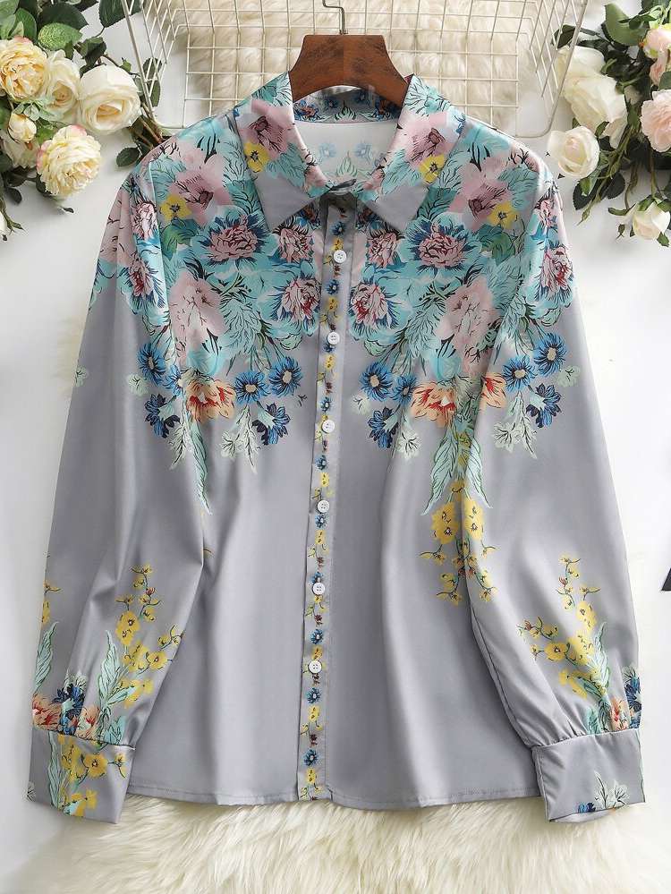 Multicolor Long Sleeve Long Collar Women Plus Clothing 8787