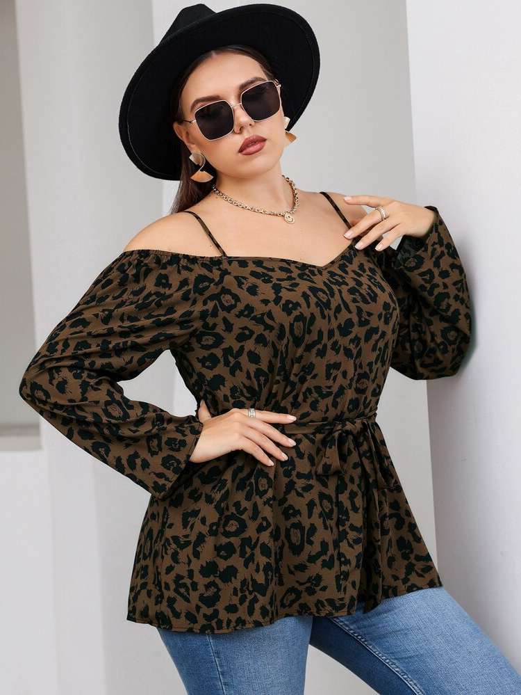 Multicolor Regular Fit Leopard Plus Size Tops 2045