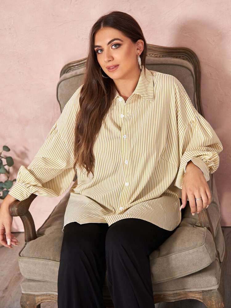 Multicolor Casual Striped Plus Size Blouses 8893