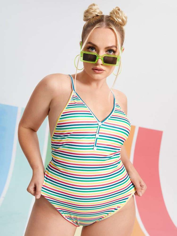 Multicolor  Casual Plus Size Bodysuits 632