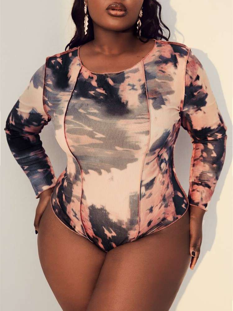   Long Sleeve Plus Size Bodysuits 2287