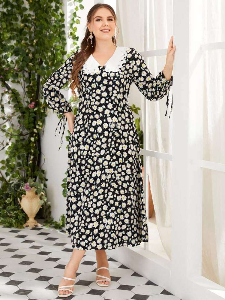  Contrast Collar Boho Plus Size Dresses 288