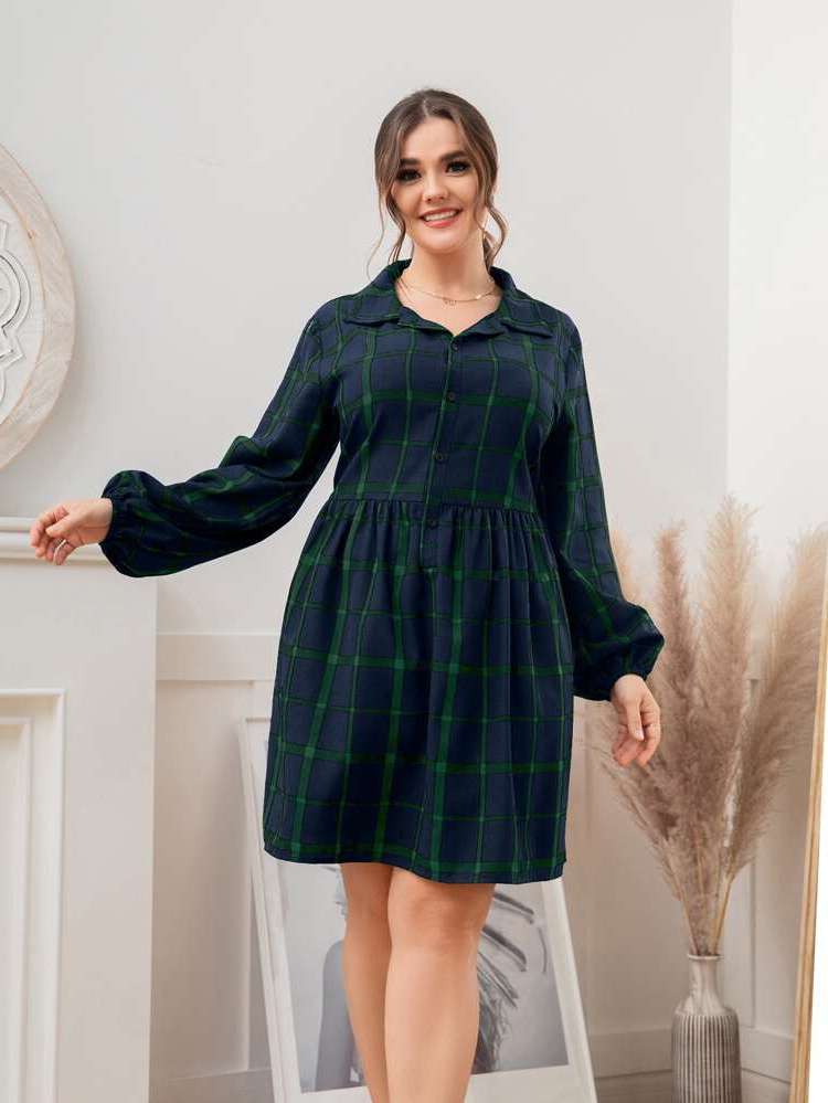 Casual Multicolor Plaid Plus Size Dresses 797