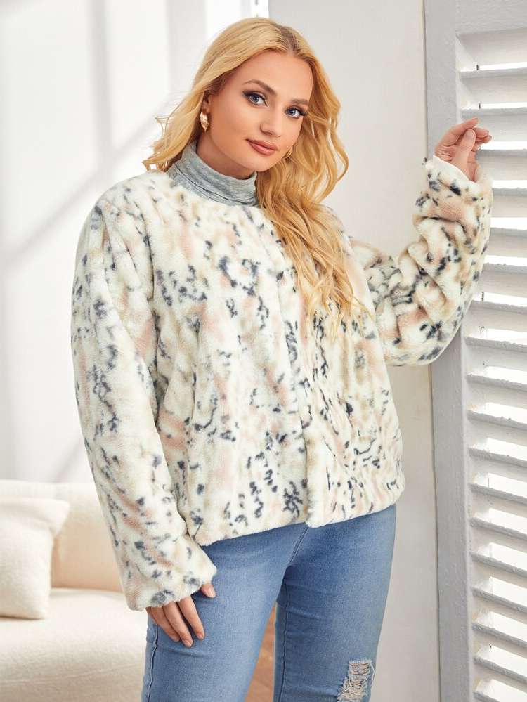  Round Neck Long Sleeve Plus Size Outerwears 1624