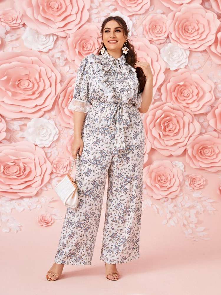  Ditsy Floral Long Plus Size Jumpsuits  Bodysuits 26