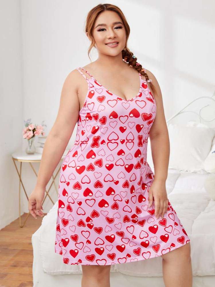 Multicolor Cute Sleeveless Straps Plus Size Nightgowns  Sleepshirts 6664