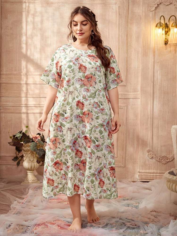  Short Sleeve Floral Women Plus Sleep  Lounge 557