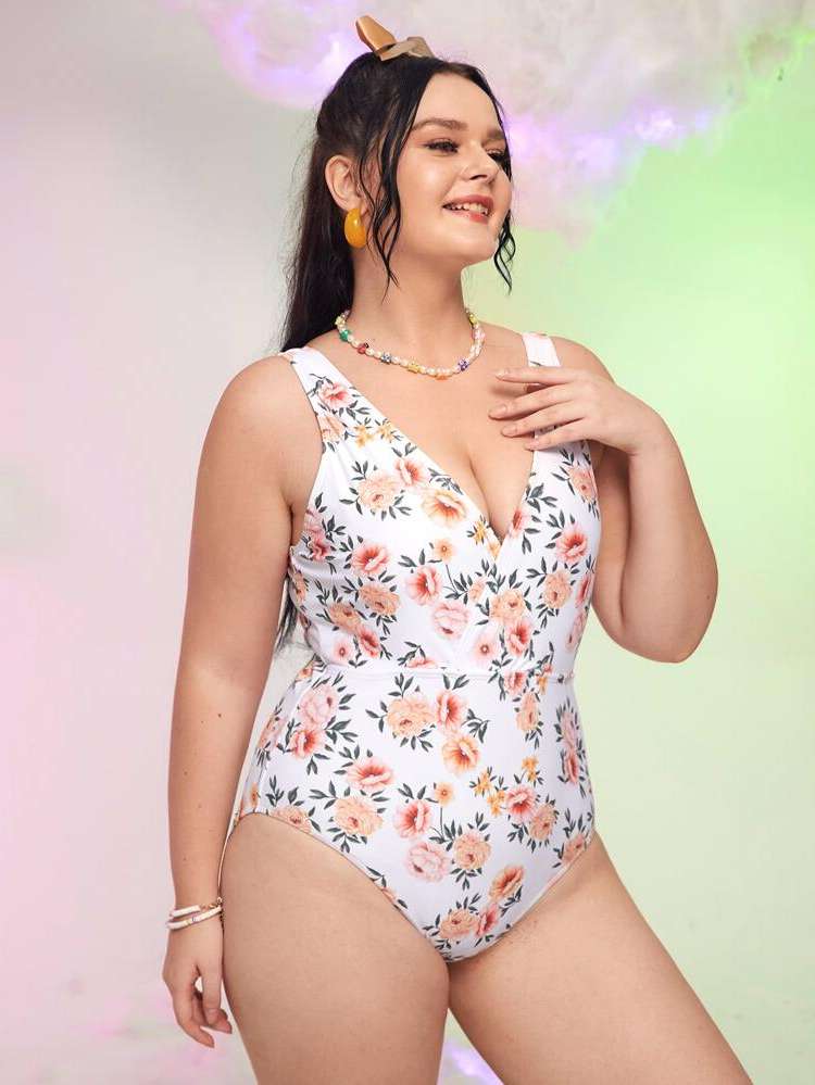  Floral Multicolor Plus Size One-Pieces 374