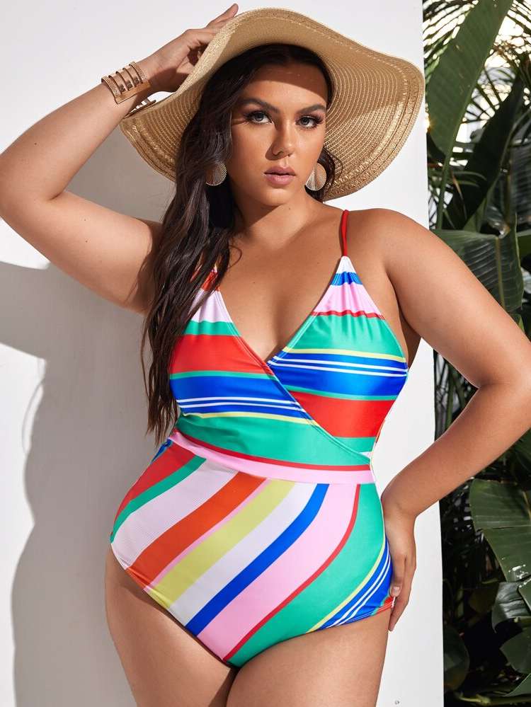  Striped Multicolor Plus Size Beachwear 5192