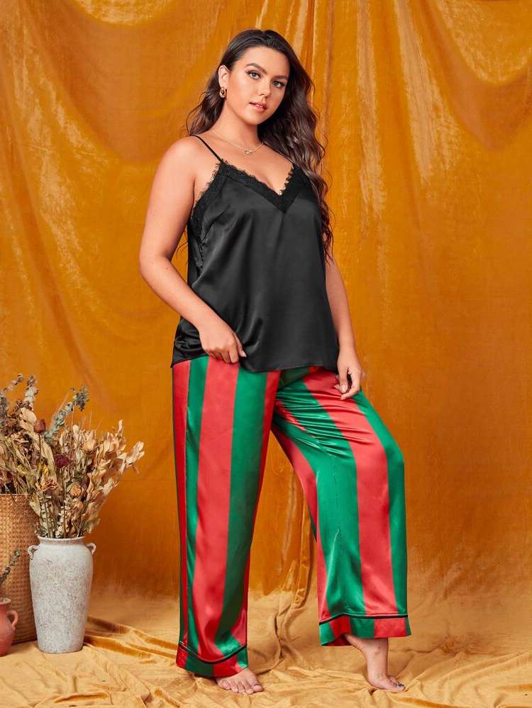  Spaghetti Strap Multicolor Plus Size Pajama Sets 4447