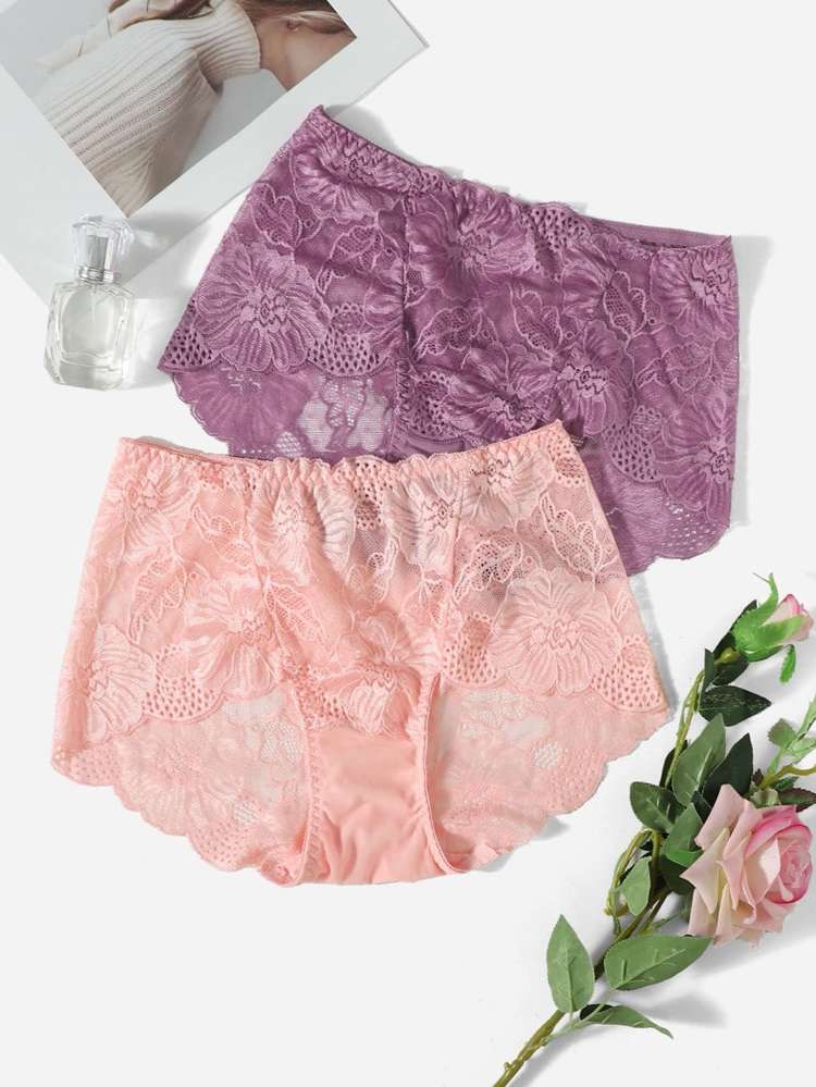  Floral Romantic Scallop Plus Size Panties 1519