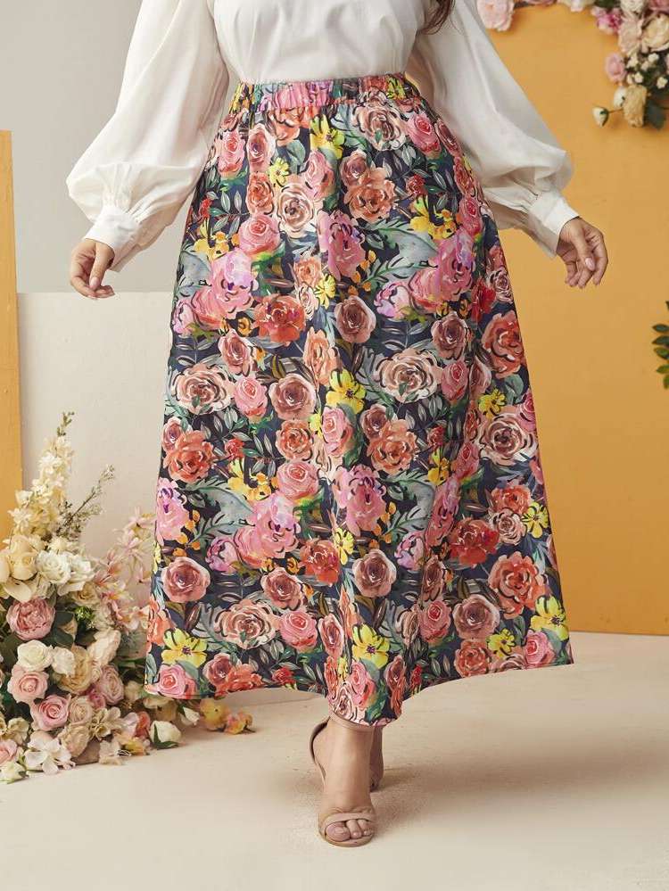 Multicolor Elegant Floral Women Plus Clothing 6058