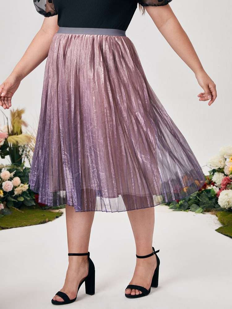 Regular Fit Pleated Ombre Plus Size Skirts 2800