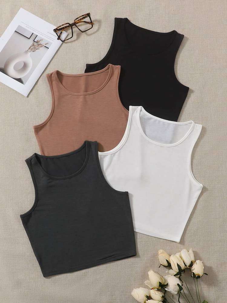  Multicolor Plain Sleeveless Plus Size Sleep Tops 6255