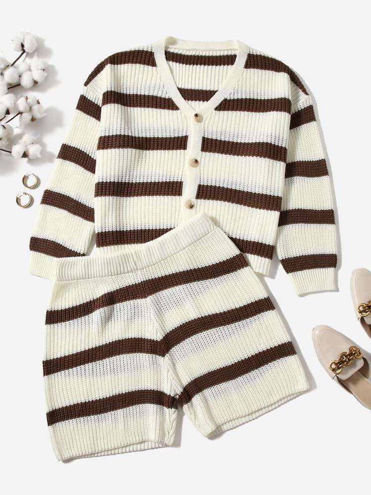 Button Front Striped Casual Women Plus Clothing 1785