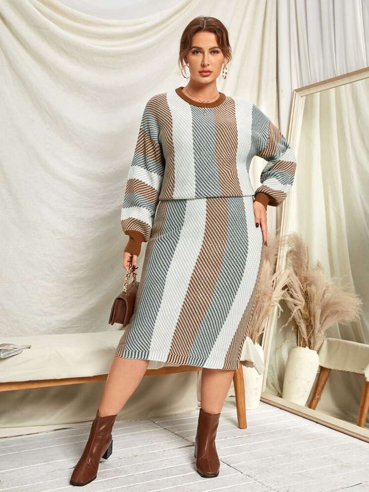   Colorblock Plus Size Knitwear 1343