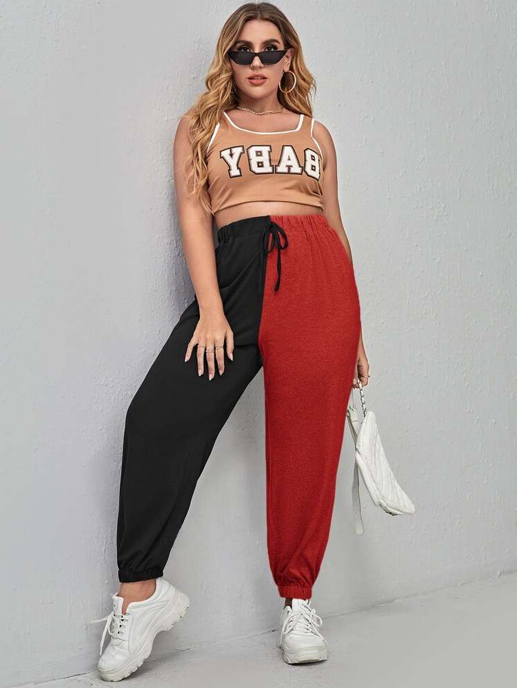 Drawstring Regular Fit  Plus Size Bottoms 480