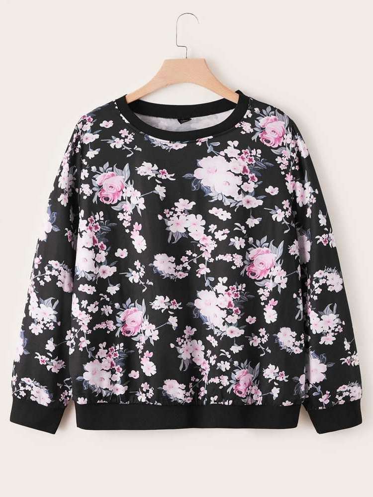 Regular Fit Casual Multicolor Floral Plus Size Sweatshirts 3862