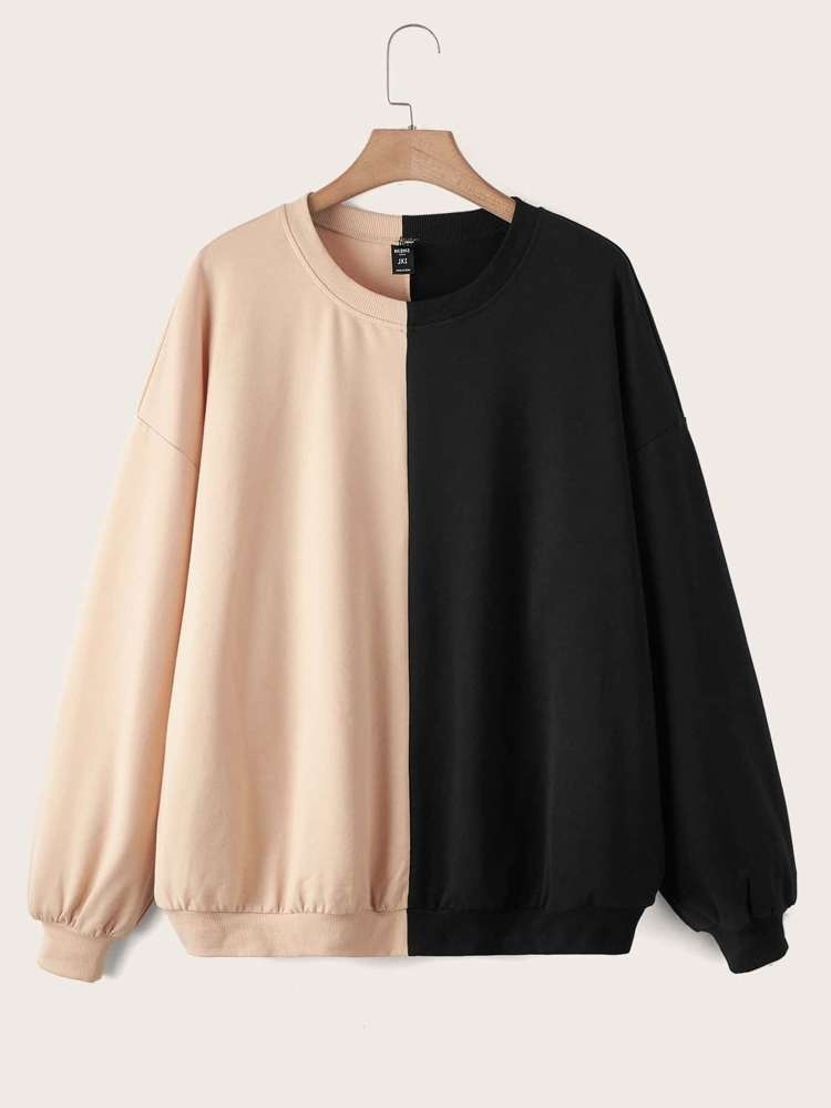 Casual Long Colorblock Multicolor Plus Size Sweatshirts 543