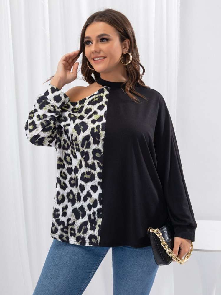  Long Sleeve One Shoulder Casual Plus Size Tops 4072