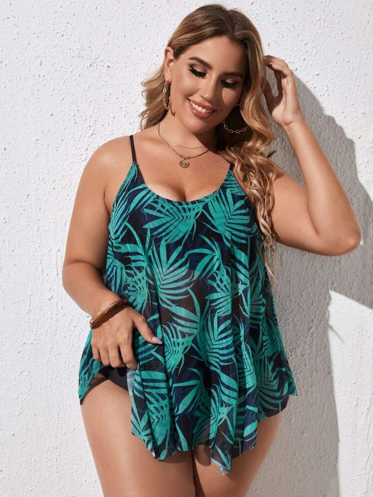  Contrast Mesh  Plus Size Tankinis 724