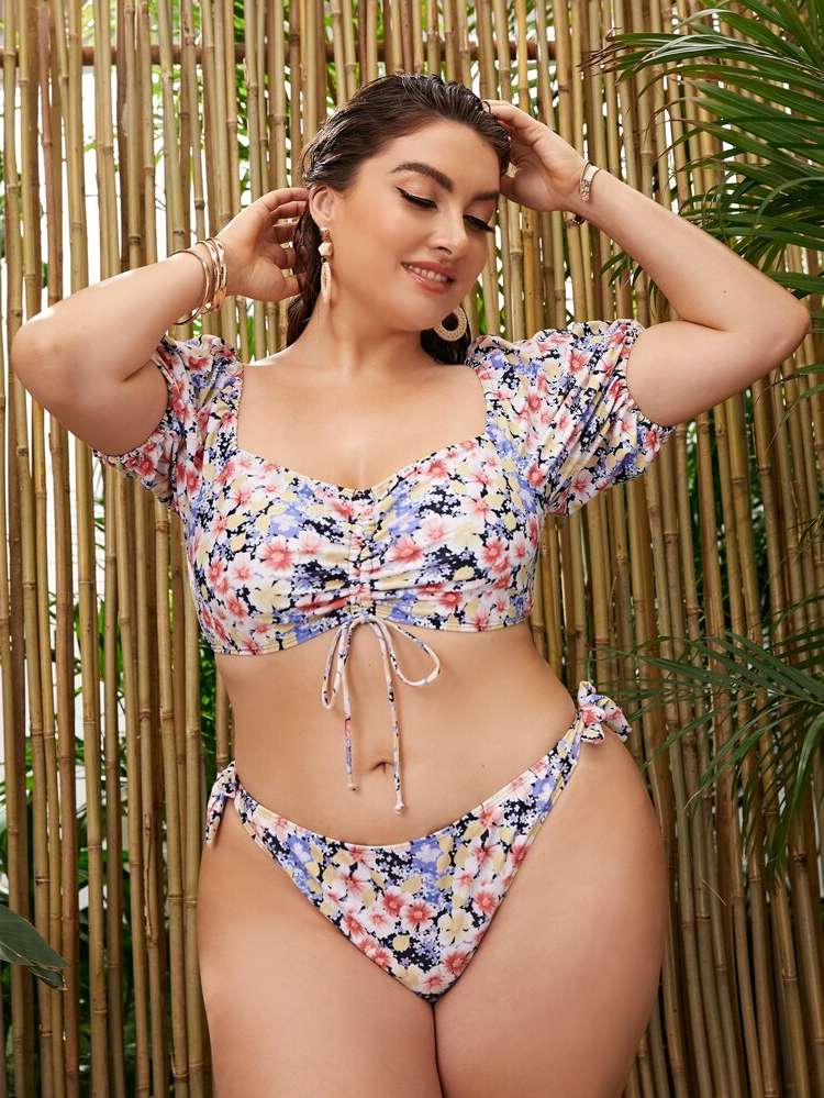  Square Neck Drawstring Plus Size Beachwear 280