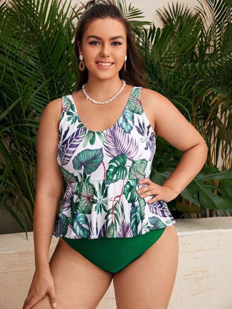  Scoop Neck Tropical Women Plus Clothing 7243