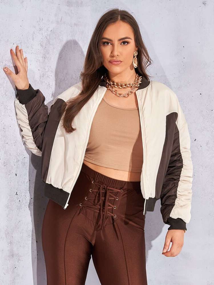  Regular Fit Crop Baseball Collar Plus Size Winter Coats 1614