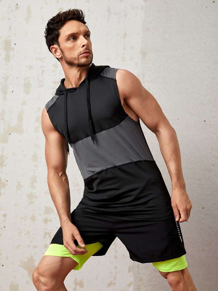 Regular Hooded Sleeveless Men Active Tops 1562