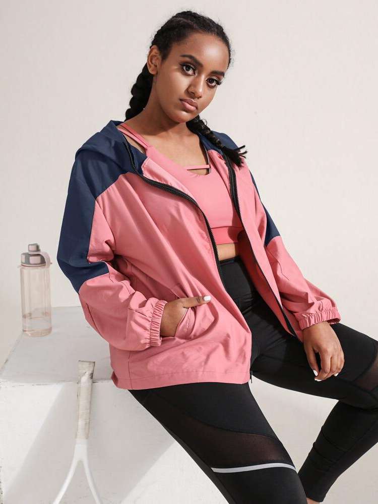  Colorblock Regular Fit Hooded Women Plus Activewear 5229