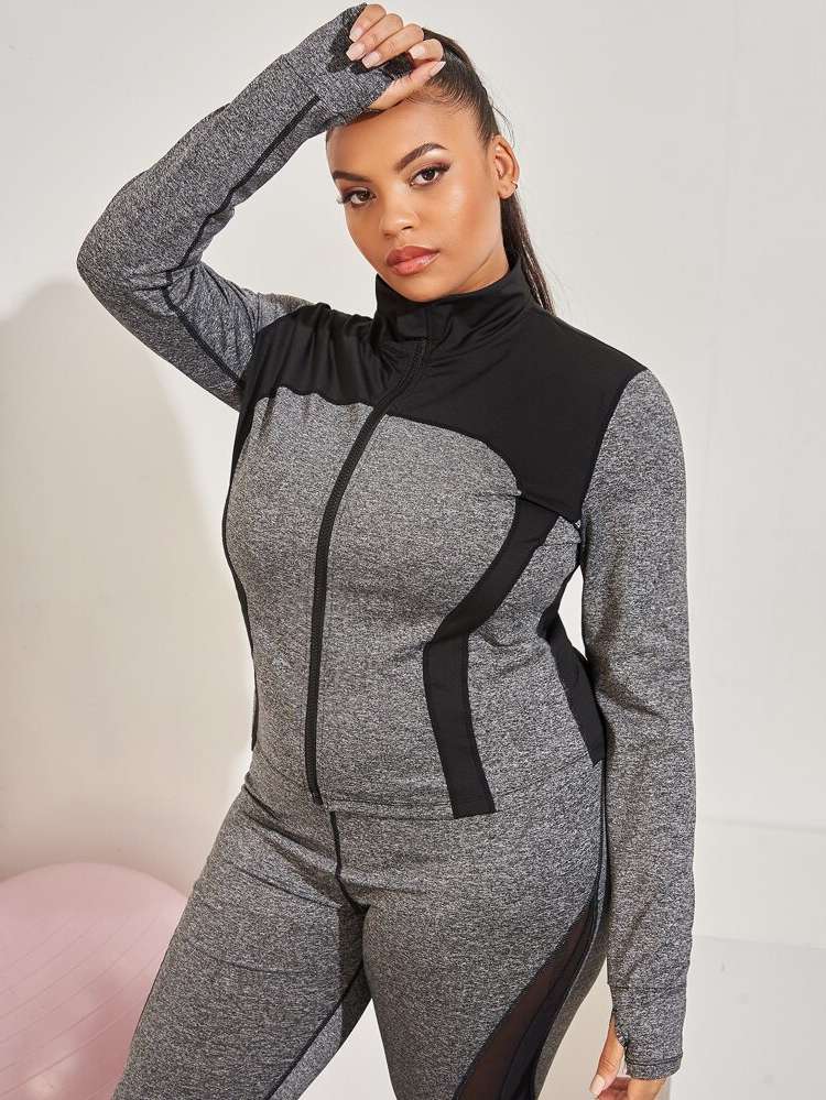  Long Sleeve Stand Collar Women Plus Activewear 6026