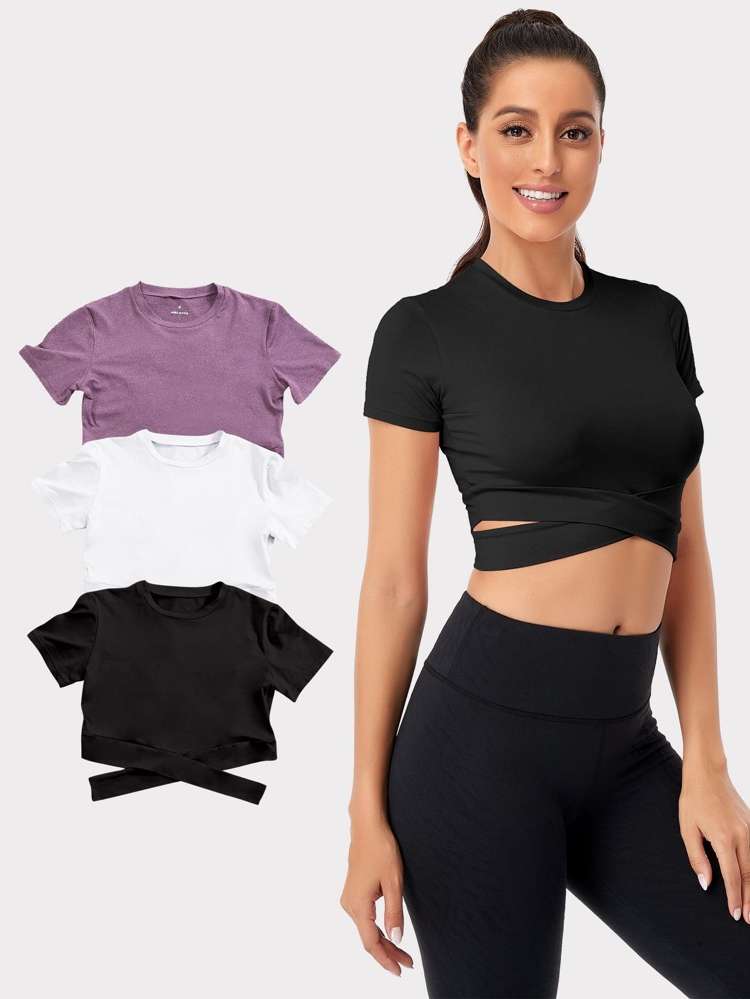  Plain Round Neck Women Activewear 6106