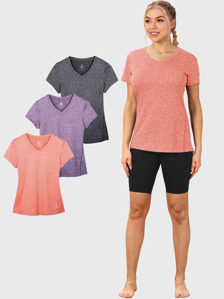 V neck Regular Fit Short Sleeve Women Active Tops 2309